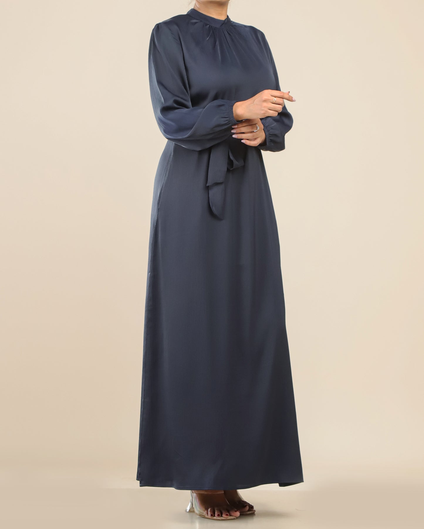 Satin Plain Maxi With Belt _Navy