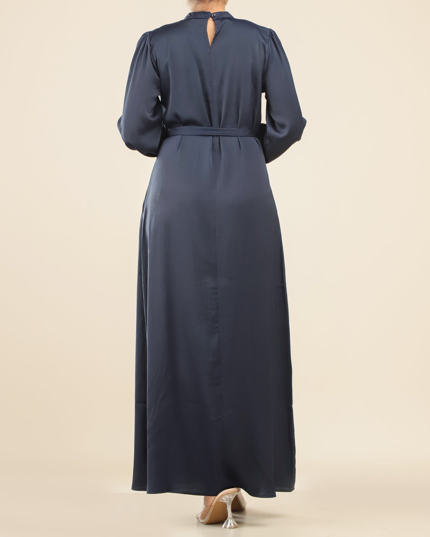 Satin Plain Maxi With Belt _Navy