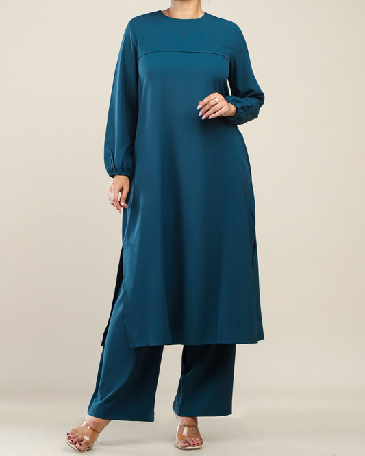 Elegant Polycotton Long Tunic Set _Deep Ocean