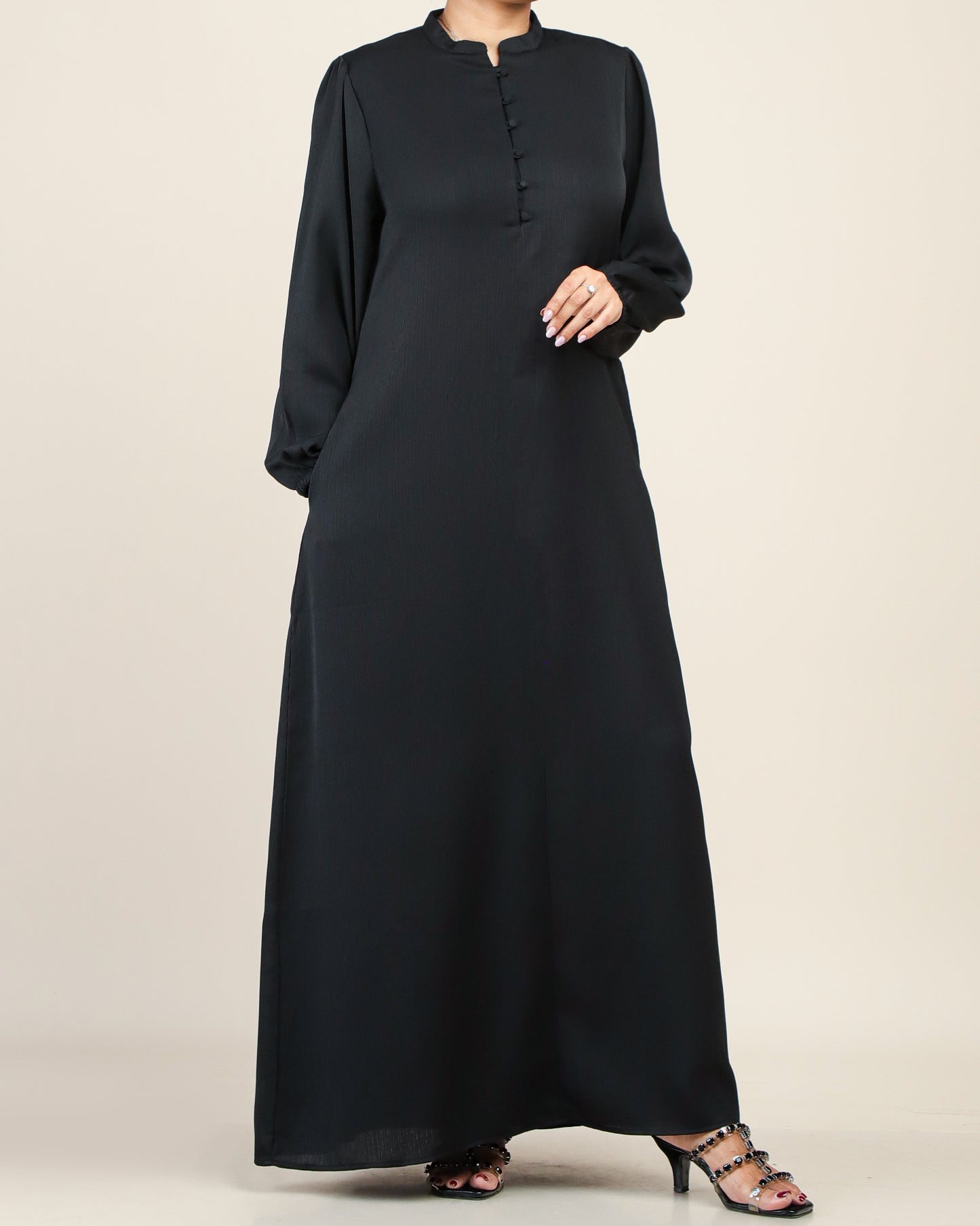 Classic Black Button-Down Maxi Dress