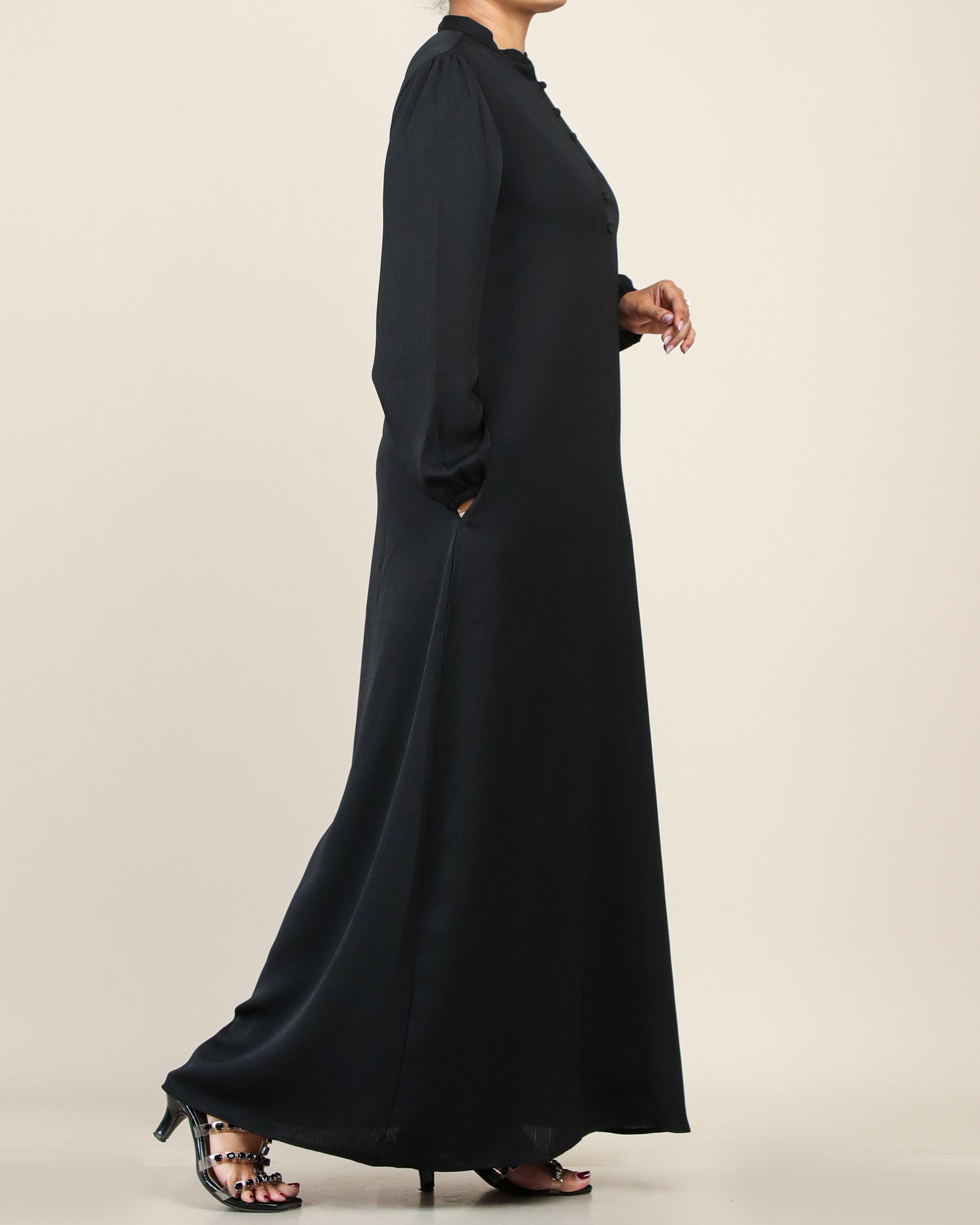 Classic Black Button-Down Maxi Dress