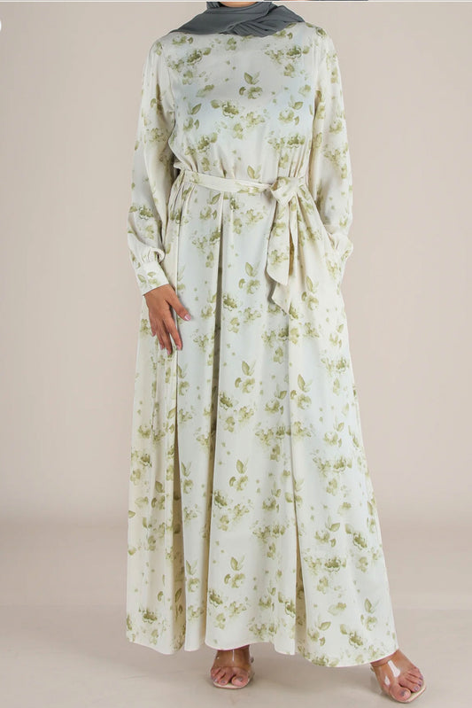 Floral Grace Abaya - Verdant Blossom