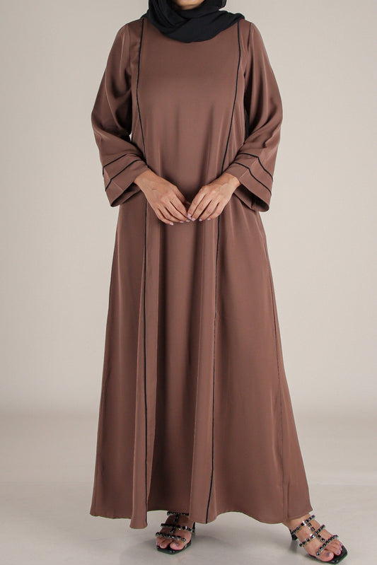 Elegant Tier Abaya - Truffle Brown